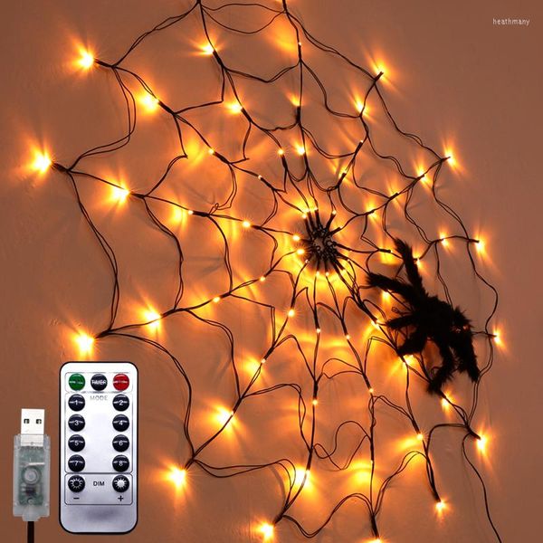 Luci notturne Horror Halloween Spider Web Lampada LED Impermeabile 8 modalità di illuminazione Fantasma Festival Tema Decorazione Prop Telecomando