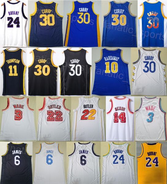 Erkekler Basketbol Klay 11 Thompson Jersey Tim Hardaway Stephen Curry 30 10 Dwyane Wade 3 Tyler Herro 14 Jimmy Butler 22 City Kazanılan Simge Dikişli Mavi Beyaz Siyah Sarı