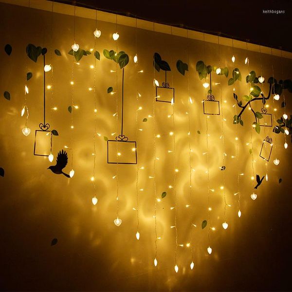 Stringhe 2x1.5M LED Fata Cuore Ghirlanda Festa di Nozze Stringa di Natale Luci 128Leds EU AC220V Tenda Finestra Gronda Ghiacciolo