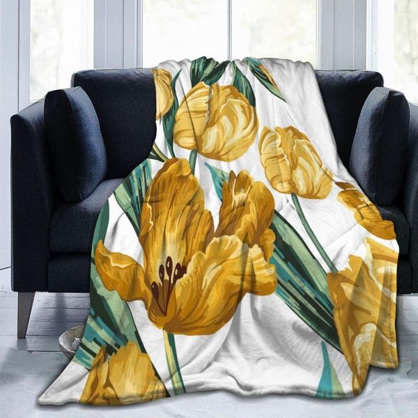 Coperte Morbida e calda coperta in pile Tulipani gialli Copridivano invernale 3 dimensioni Flanella leggera e sottile per lavaggio meccanico