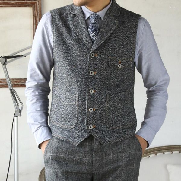 Gilet da uomo Vintage 65% lana 560 GSM Gilet casual da uomo in tweed MJ-0008 Taglia asiatica Leggi la descrizione prima di ordinare