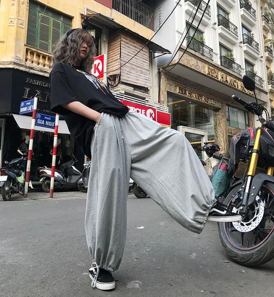 Calça masculina unissex city menino motociclista harém masculino masculino hip hop calça de moletom grande calça de dança solta
