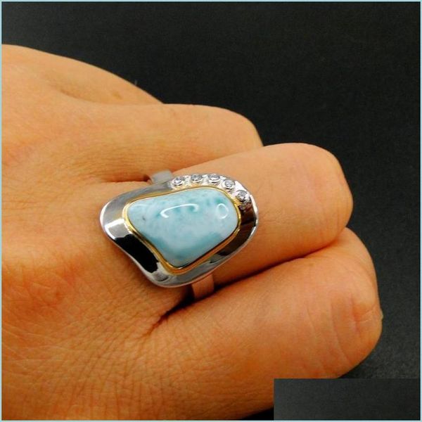 Cluster-Ringe, die hochwertige 925er-Sterlingsilber-natürliche Larimar-Inseln-Ozean-Ring-Frauen-Verlobungs-Hochzeit für Geschenk-Cluster-R-DHNLE verkaufen