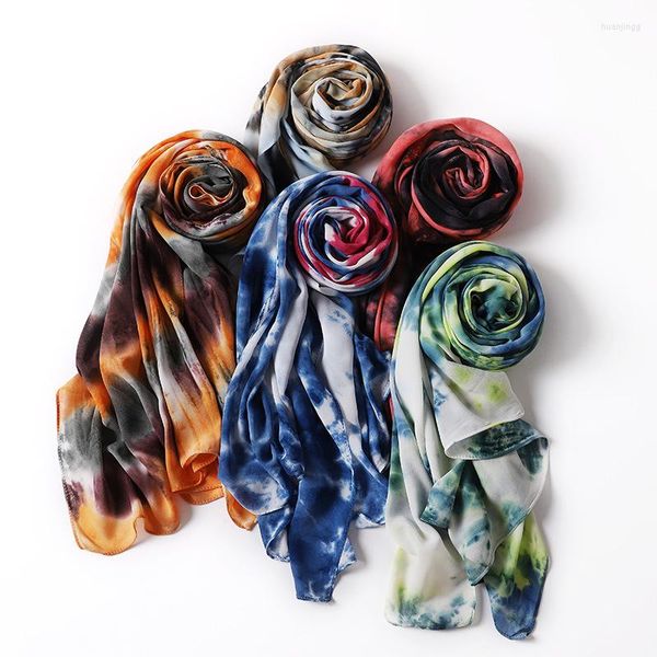 Ethnische Kleidung Bunte Tie Dye Chiffon Hijab Für Frauen Blase Schal Wrap Stirnband Islamisches Bandana Eid Muslim Turban Großhandel