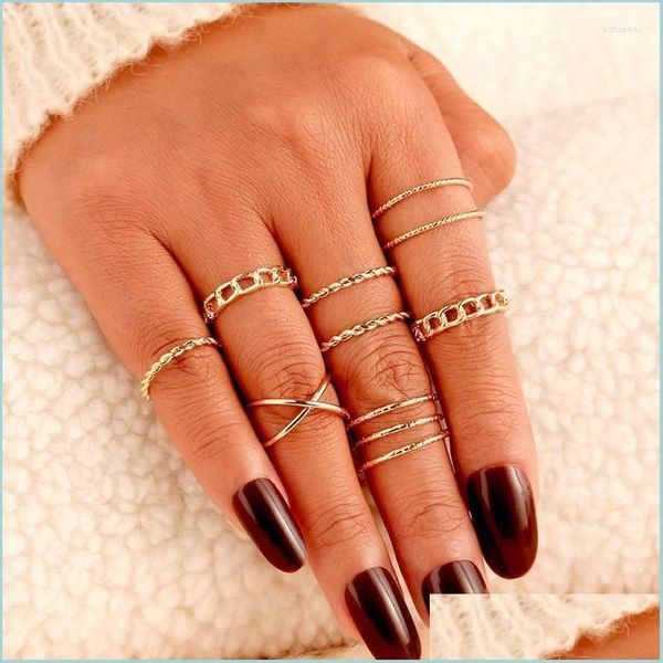Кластерные кольца Cluster Rings Pcs/Set Select Design Gold Color Round Twist Set для женщин модный полый геометрический кольцо поперечного пальца Fe Dh965