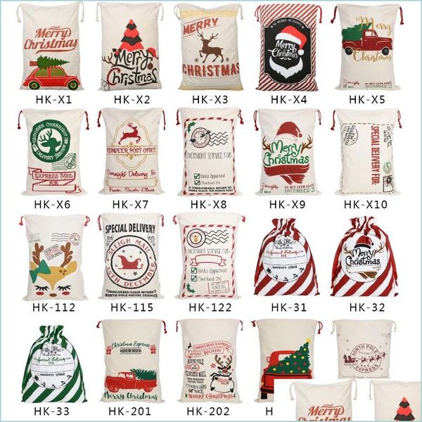 Decorações de Natal Canvas de Natal Bolsa Santos de Dstring Candy Bags Claus Gifts Gifts Santa Sacos para Decoração de Festival Drop Dhlmv