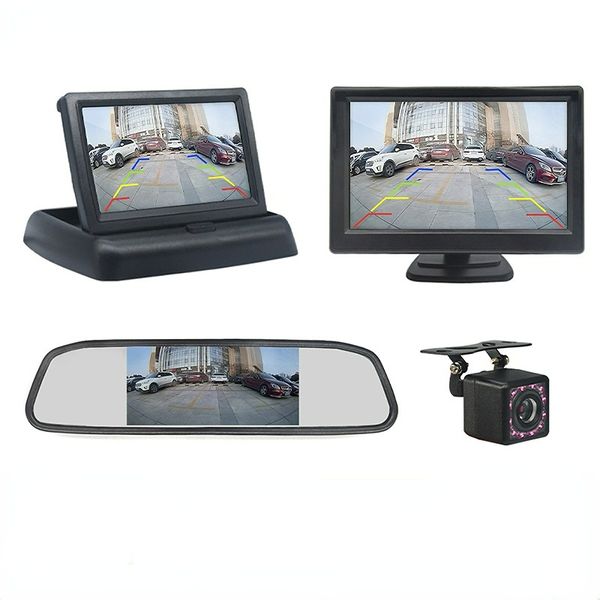 Monitor per auto Specchietto retrovisore per parcheggio Ingresso video HD da 4,3 / 5 pollici con telecamera per retromarcia Backup per visione notturna per PAL / NTSC