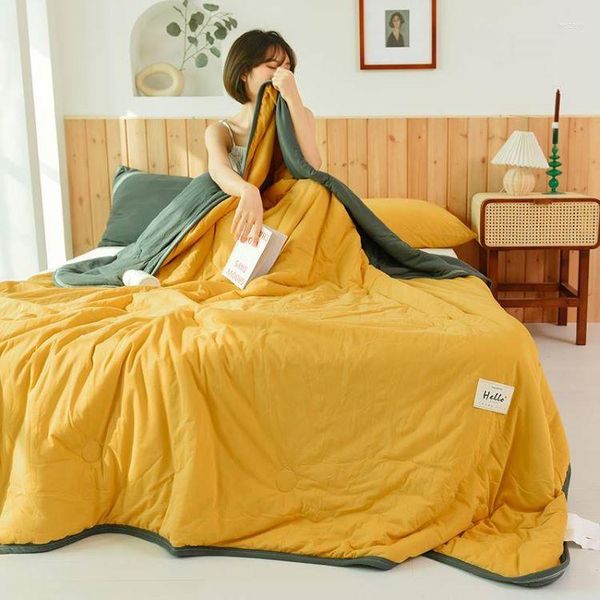 Decken, einfache einfarbige Faser-Bambus-Frühlings- und Herbst-Abdeckungsdecke für Sofa, einfarbig, doppelt gesteppte Steppdecke, Bett zu Hause