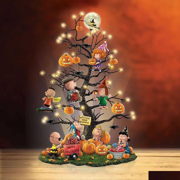 Weihnachtsdekorationen Beleuchteter Halloween-Baum Beleuchteter Retro-Kürbis-Topper-Dekor Tragbarer Gartentisch Lichter Feenurlaub H1020 Dhtd5