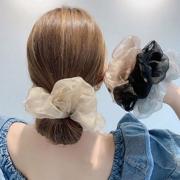 Übergroße Haargummis für Frauen, solide Organza-Haargummis, elastische Haare, Krawatten, Zubehör, Pferdeschwanzhalter