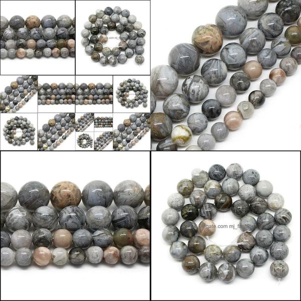 Stein 8 mm natürliche Bambus-Agata-Onyx-runde lose Perlen für die Schmuckherstellung 15,5 Zoll/Strang Pick-Größe 6/8/10/12 mm DIY-Armband Drop Del Dhxwh