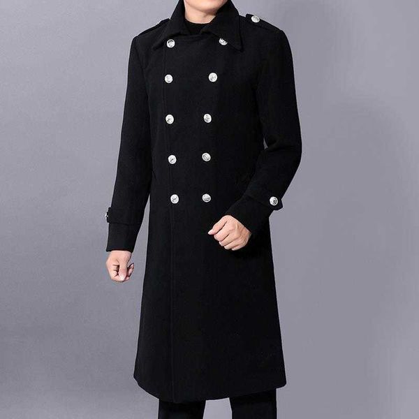 Trench da uomo Cappotto lungo spolverino Uomo Inverno Trench caldo Cappotto di stoffa di lana Uomo Doppio petto Slim Giacche casual Solid Business Outwear T221102