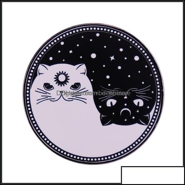 Pins Broschen Pinsbrooches Schmuck Niedliche Tag- und Nachtkatzen Emaille Pin Himmlische Yin Yang Schwarz Weiße Katzenbrosche Galaxie Tierabzeichen Otjds