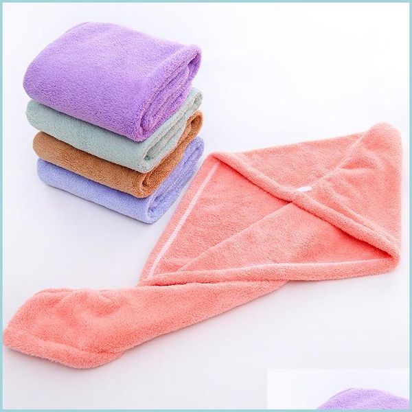 Duş başlıkları mikrofiber saç havlu sargısı duş kapakları kadın mercan polar süper emici hızlı kuru kıllar türban kurutma kıvırcık uzun kalın dhj0w