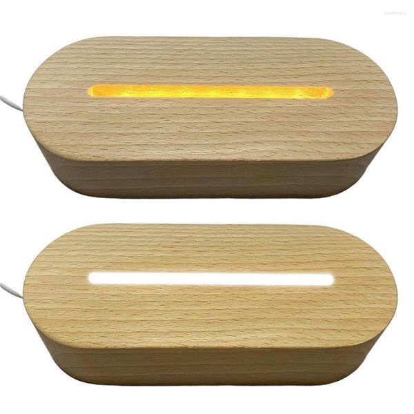 Luci notturne Base per display ovale con luce a LED in legno Laser Ornamento artistico in resina illuminato in cristallo