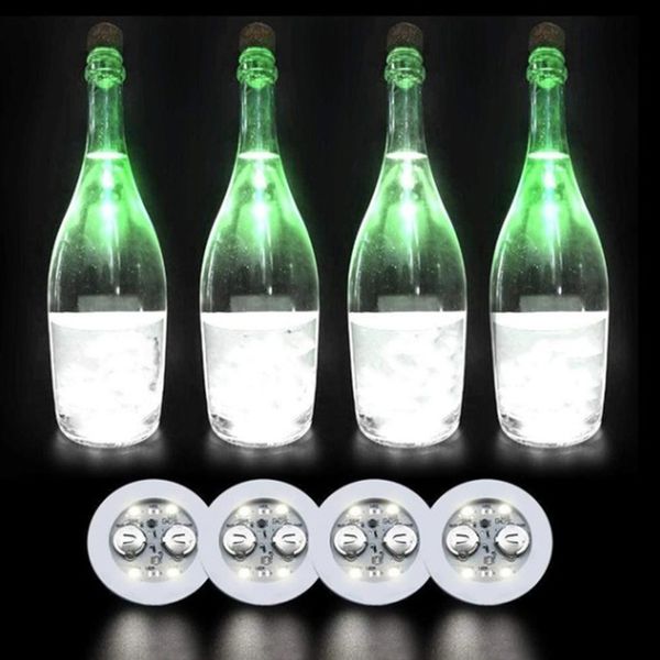 5 Stück Flaschenaufkleber, Lichter, Neuheit-Beleuchtung, 4 LEDs, batteriebetrieben, leuchtende LED-Untersetzer, superhelle Lampe für Hochzeit, Festival, Party, Dekoration, D2.0