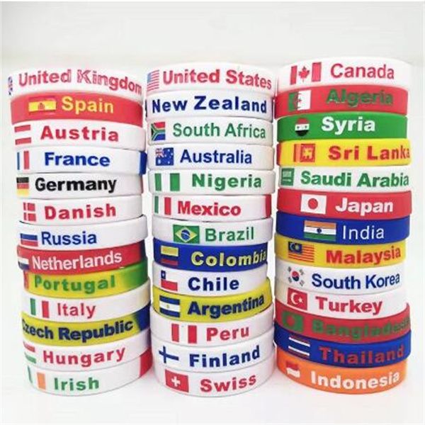 Gelee-Armband mit Weltflagge, für Männer und Frauen, Silikon, mit Gravur, Country Sports, Gummi-Armband, Manschettenzubehör, Handgelenkband GC1770