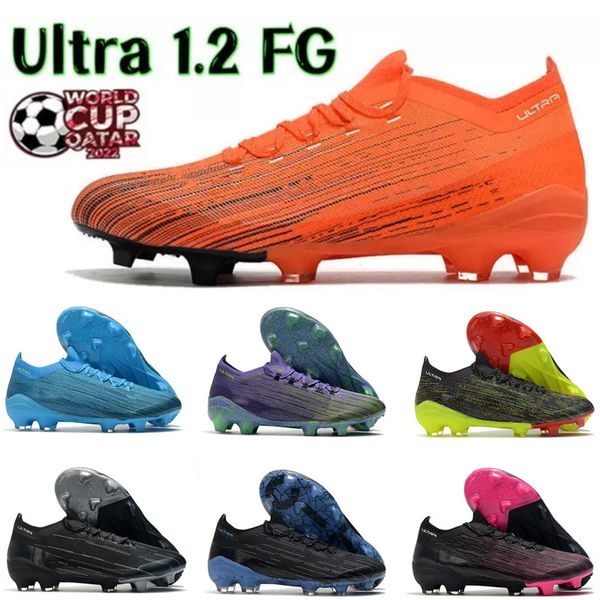 Fußballschuhe Fußballschuh Ultra 1.2 FG/AG Schwarz Gelb Alarm Geschwindigkeit des Lichts 2022 Weltmeisterschaft Männer Stollen Designer Turnschuhe Outdoor-Sporttrainer mit Box