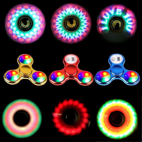Spinning Top LED Light Change Spinners Spinners Finger Toy Kids Toys Auto Mudança Padrão com arco -íris