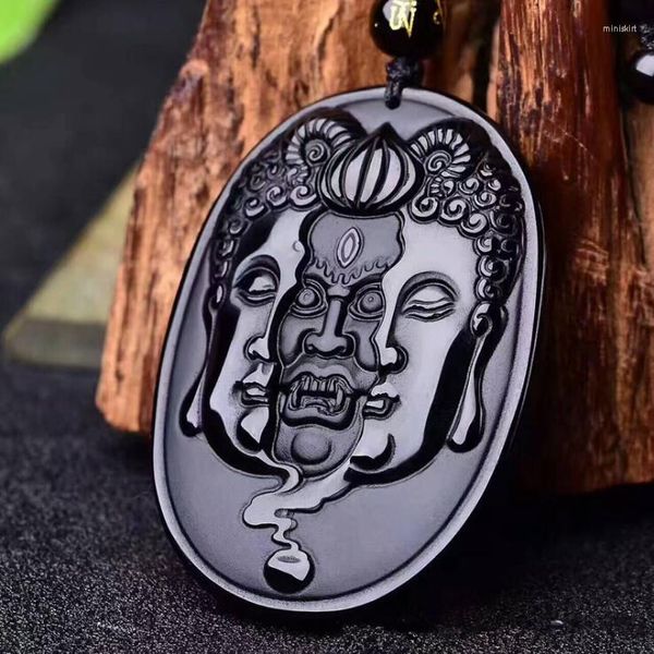 Le collane con pendente a goccia accettano il Buddha di ossidiana naturale Leggi la collana di protezione del corpo di uomini e donne buddisti