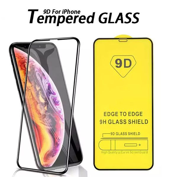 9D gehärtetes Glas Displayschutzfolie für iPhone 14 Pro Max 11 12 13 Black Edge Full Cover 9H XR XS 7 8 Film Schutzhülle