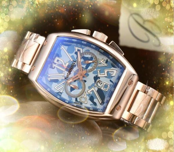 Top Brand Mens Dial Color Dial Big Rel￳gios 43mm Timing digital ￡rabe Execute o segundo rel￳gio de cinto de a￧o inoxid￡vel quartzo luminoso Luxo Popular Wristwatch Montre de Luxe