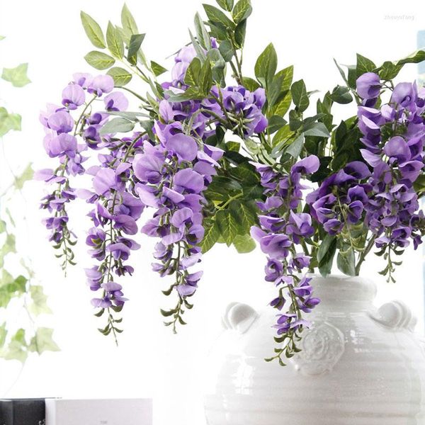 Flores decorativas 100 cm 2 cabeças artificiais Wisteria ervilha Blossom Fall Flores Flores Falsos Casamento para Casamento em Casa Decoração