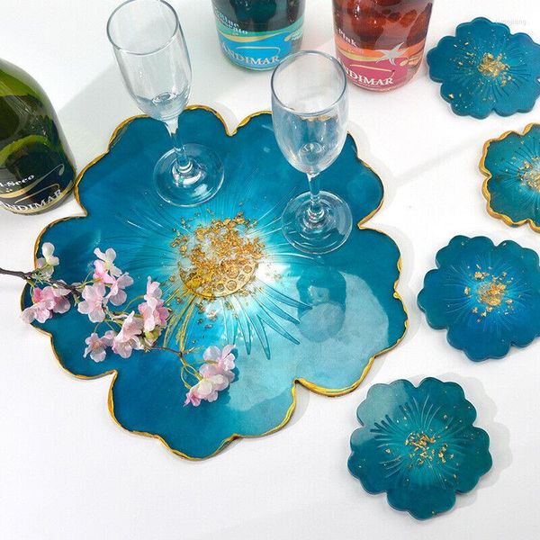 Tovagliette 1 set fai da te stampo per tazza di fiori resina di cristallo petalo supporto in vetro vassoio in silicone set di posate da cucina set decorazioni per la casa