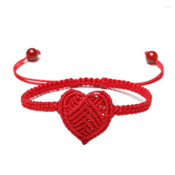 Strand Drop Red e Black Rope em forma de coração em forma de coração pulseira manual de tecelagem de tecelagem de sorte para meninos amantes de jóias de moda