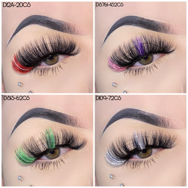 20mm Glitter Ombre Ciglia colorate Bulk Commercio all'ingrosso Fluffy 5D Faux Visone Ciglia finte naturali trucco 3D Lash