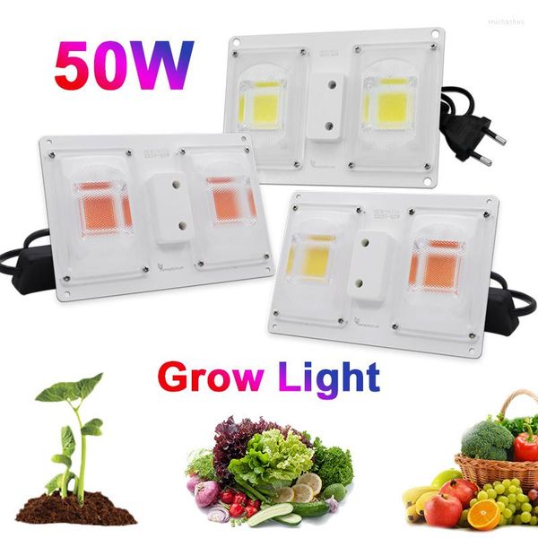 Grow Işıkları LED COB Tam Spektrum AC 120V 220V 50W Lens Kartı Anahtarı Kontrolü Sera Bahçecilik Bitkileri Büyüme Lambası