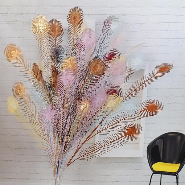 Flores decorativas Simulação de casamento Flor Flor Peacock Tail Feather Phoenix Hall Road Guide Home Outdoor Plastic Fake