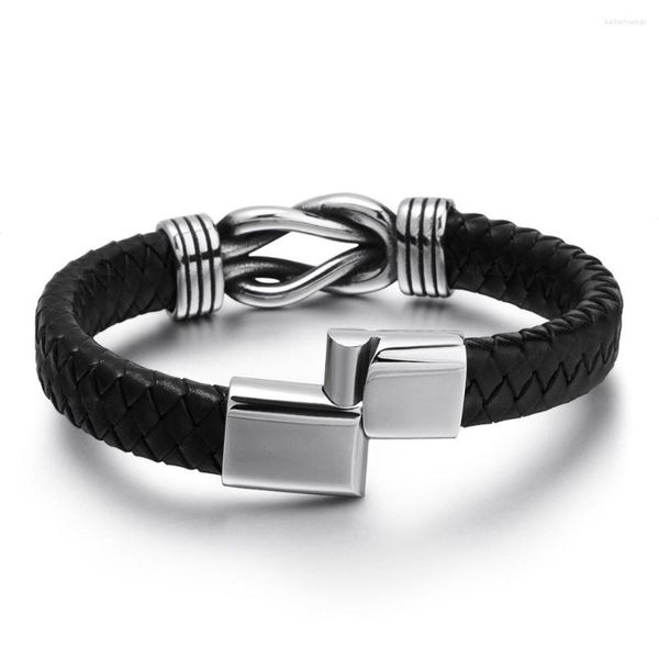 Bracelets de charme ZG Bracelete masculina Retro Creative Twist Hand Terceiro de couro Titânio Aço inoxidável moda