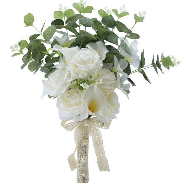 Bridal Wedding Flowers Mini Rose Bridesmaid Bouquet Touch Real Touch White Calla Lily Flowerswedding Bouquet Mariage