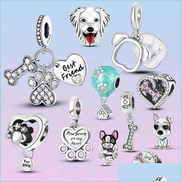 Charms 925 Sterling Sier Shangle Charm Köpek Pençe Takılar En İyi Arkadaş Kalp Boncukları Boncuk Pandora Bilezik Diy Takı Aksesuarları Drop Dh9xi