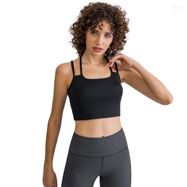 Yoga-Outfit ABS LOLI Running Gym Sport-BHs Frauen Push Up Cross Back Riemchen Workout Fitness Crop Top mit abnehmbaren Pads Büstenhalter
