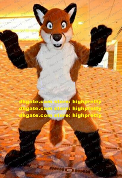Marrom long pury pelry fox mascot fantasia lobo husky cachorro fursuit adulto cartoon folhetos distribuição do desenho animado ZZ7669