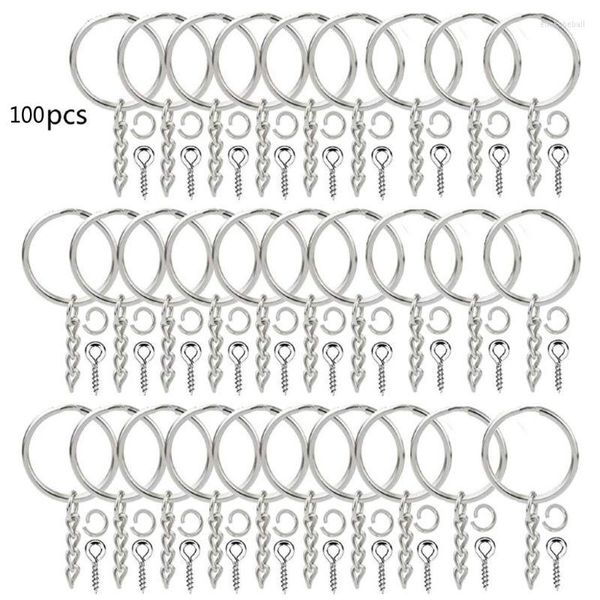 Keychains 300pcs 30mm Kit de cadeia de chaves planas, incluindo Keychain Split Keychain Salp Screw Eye Pins de jóias Conclusões