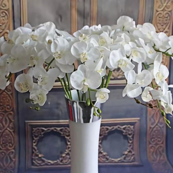 Flores decorativas 1pc Buquê artificial de orquídea de seda para casamento decoração de casamento real toque phalaenopsis falsa peony rose rosa