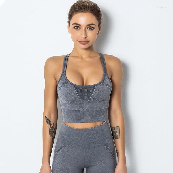 Yoga-Outfit, nahtlos gestrickt, Damen-Sport-BH, Schönheitsrücken, stoßfest, geraffte Weste, atmungsaktives Nylongewebe, Lauf-Fitness-Top