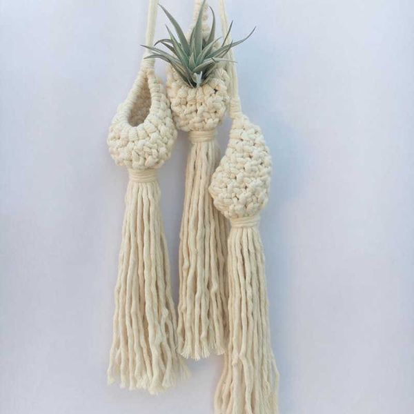 Arazzo bohémien intrecciato a mano Borsa a rete Aria Ananas Cesto di fiori Cotone Rotondo Squisita atmosfera artistica Creativo Bianco Lavabile Canasta De Flores