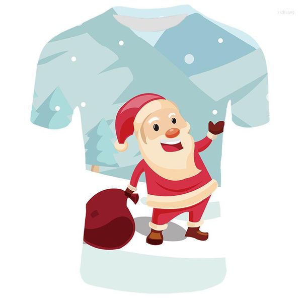 T-shirt da uomo T-shirt natalizie 3D da uomo T-shirt con grafica Happy Year Top girocollo oversize Babbo Natale Abbigliamento da cartone animato