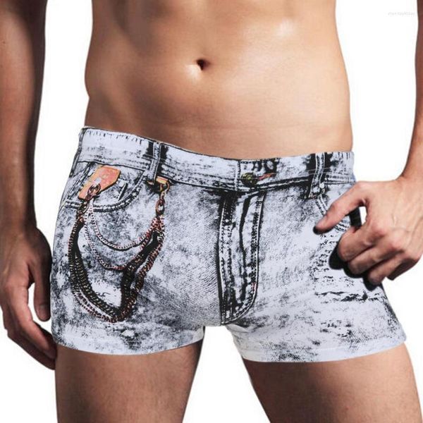 Shorts masculinos homens calcinha de jeans roupa íntima 3d impressão sexy boxer boxers boxers mass moda cowboy underpants homme ropa interior masculina