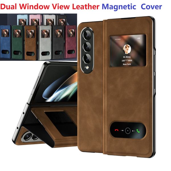 Flip Custodie magnetiche per Samsung Galaxy Fold 4 Fold 3 Fold 2 Custodia Portafoglio Dual Window View Custodia in pelle