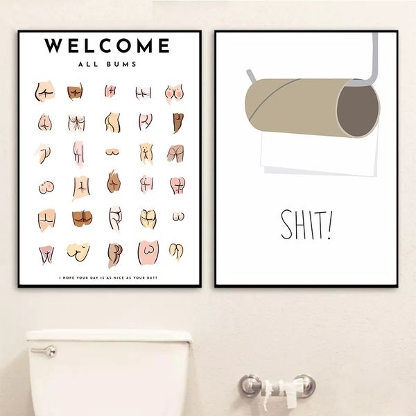 Dipinti divertenti Sexy Butts Collage Bagno Segno di bagno Stampe su tela e poster Arte carina per uomini Pittura Immagine da parete Toilette WC Decor No Frame