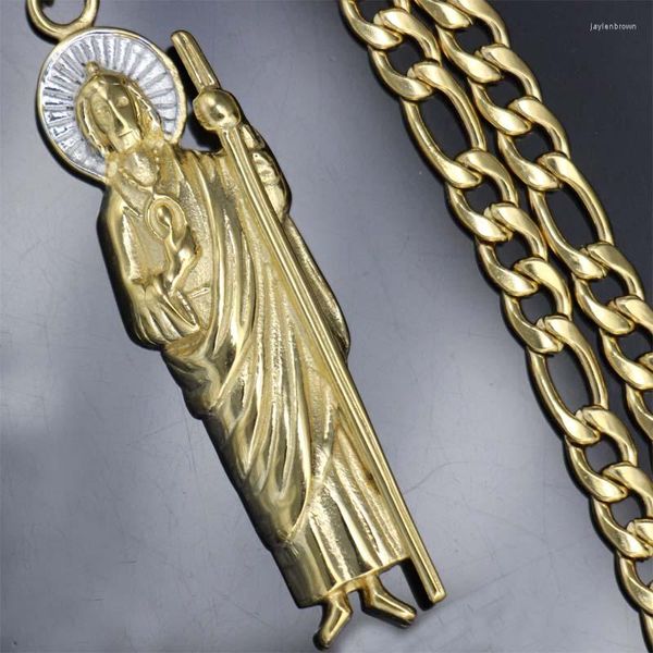 Collane con ciondolo Collana con pezzi di Gesù Acciaio inossidabile Oro bicolore con bacchette Gioielli cristiani cattolici