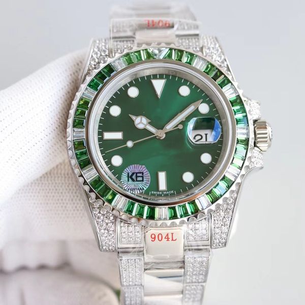 Новые дизайнерские роскошные мужские часы с бриллиантами 40 мм 3135 Автоматические механические часы для мужчин Светящиеся водонепроницаемые часы Swarovski