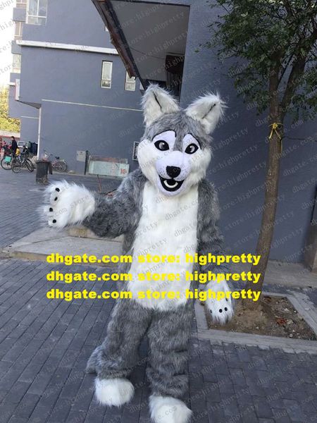 Cinzen Long Fur Furry Husky Dog Mascot Costume Lobo Fursuit Adulto Caractere de Cartoon Adulto Novo Estilo Novo Carnaval de Esportes ZZ7775