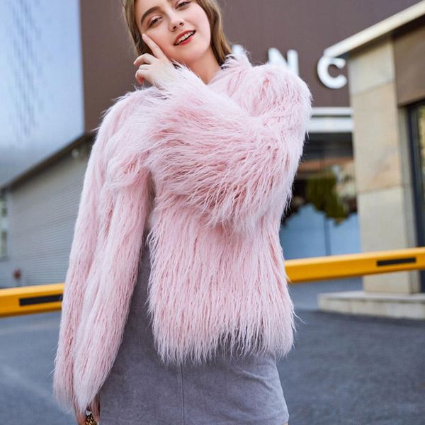 Cappotto da donna in pelliccia sintetica, lana, pelo di agnello, giacca bianca multi taglia da donna