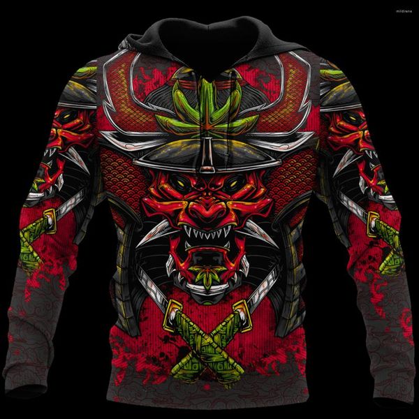 Herren Hoodies Red Samurai 3D-Druck Mode Hoodie Unisex Casual Harajuku Streetwear Zip Sport Pullover 5XL Übergroße Sudadera Hombre